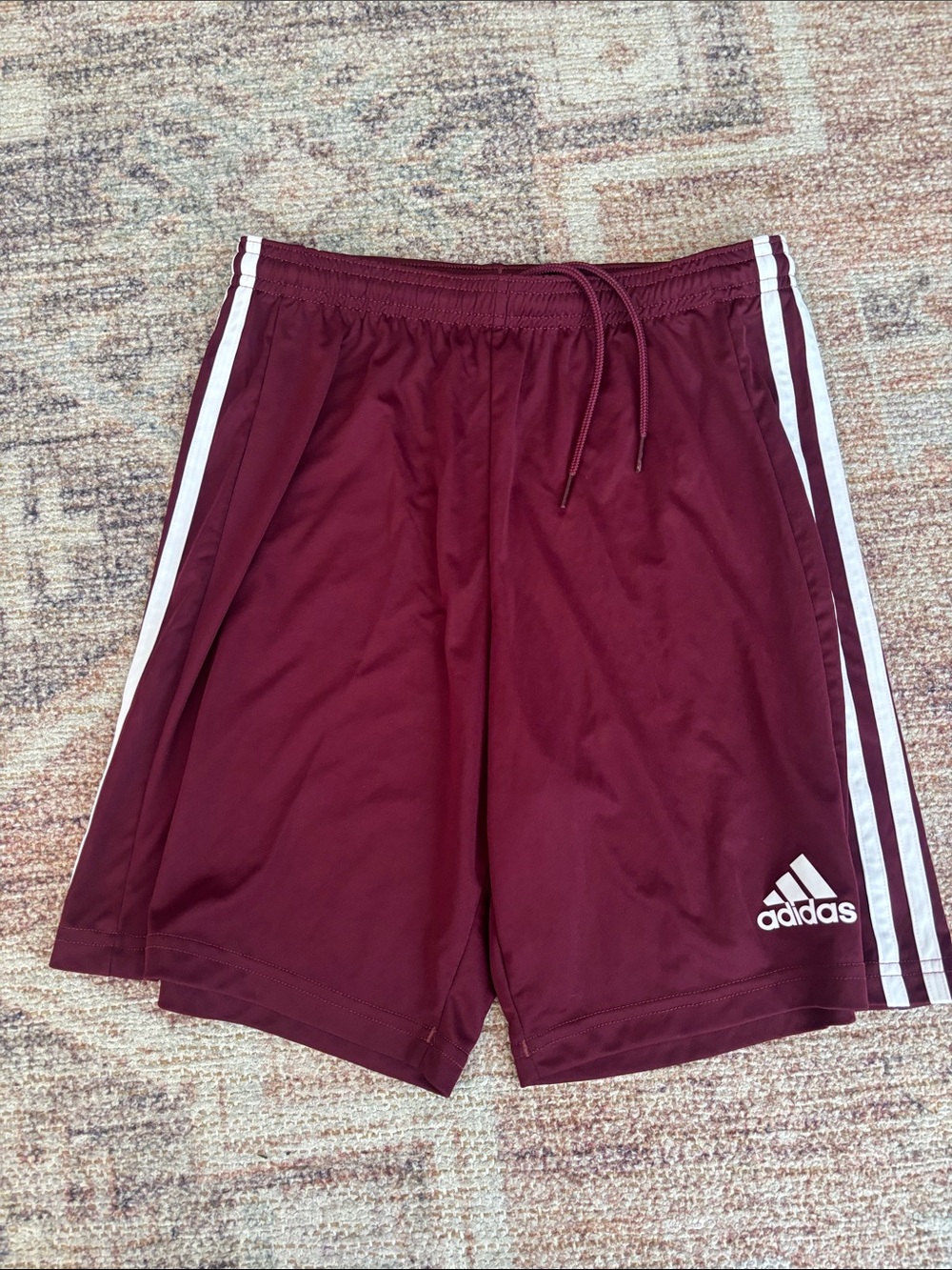 adidas Maroon Athletic Shorts with White Side Stripes
